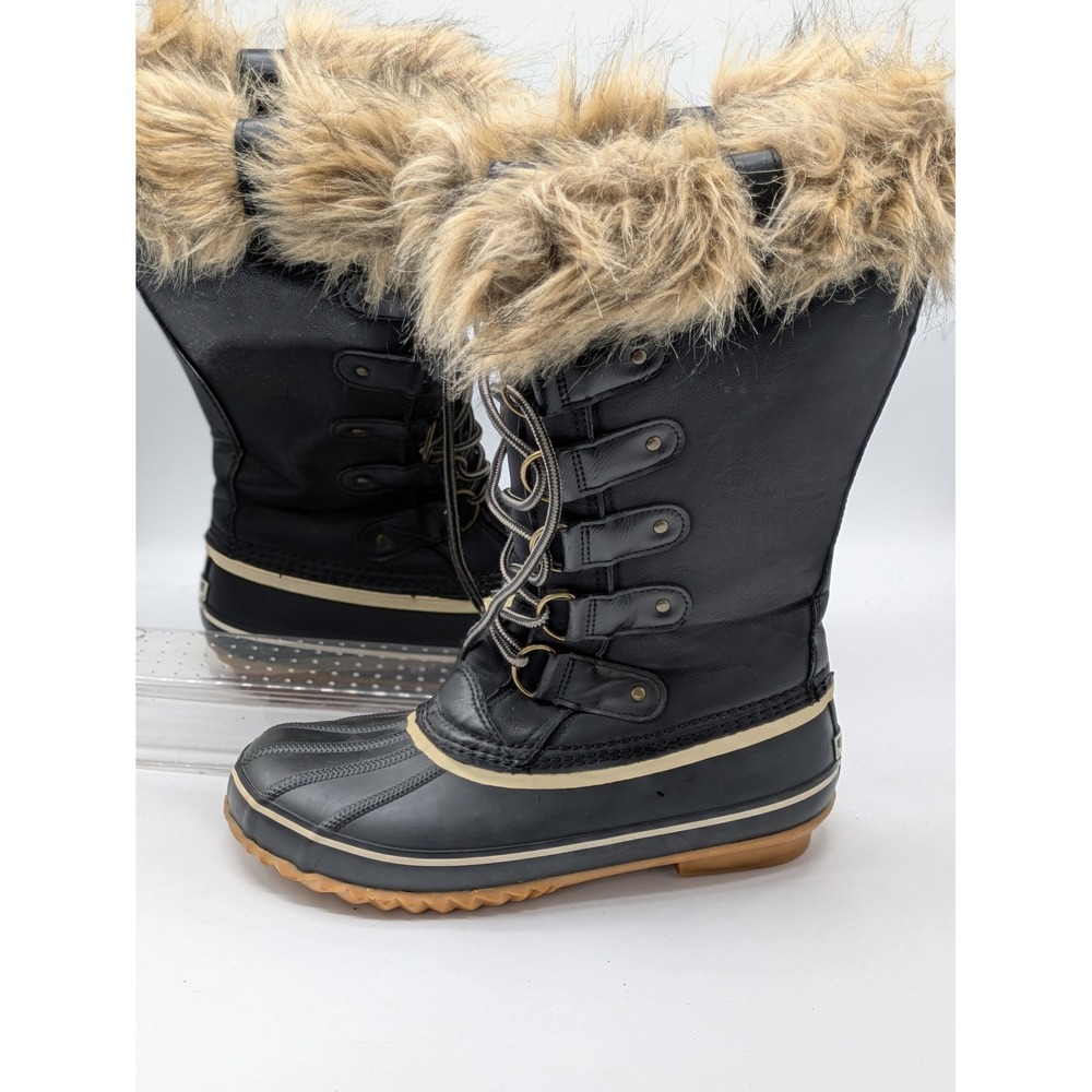 JBU Ella Womens 9M Black Waterproof Faux Fur Lace Up Winter Snow Boots 12in